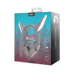 Lasten langalliset kuulokkeet Setty Wolfy 1,2m / Animal Ears / 85dB, harmaa hinta ja tiedot | Kuulokkeet | hobbyhall.fi