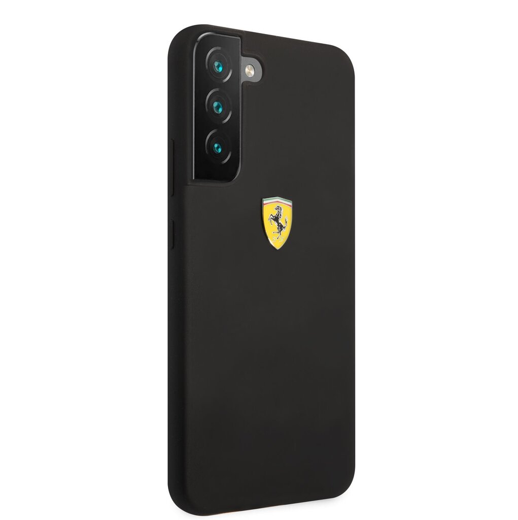 Ferrari Liquid Silicone Metal Logo Case mallille Samsung Galaxy S22, musta hinta ja tiedot | Puhelimen kuoret ja kotelot | hobbyhall.fi