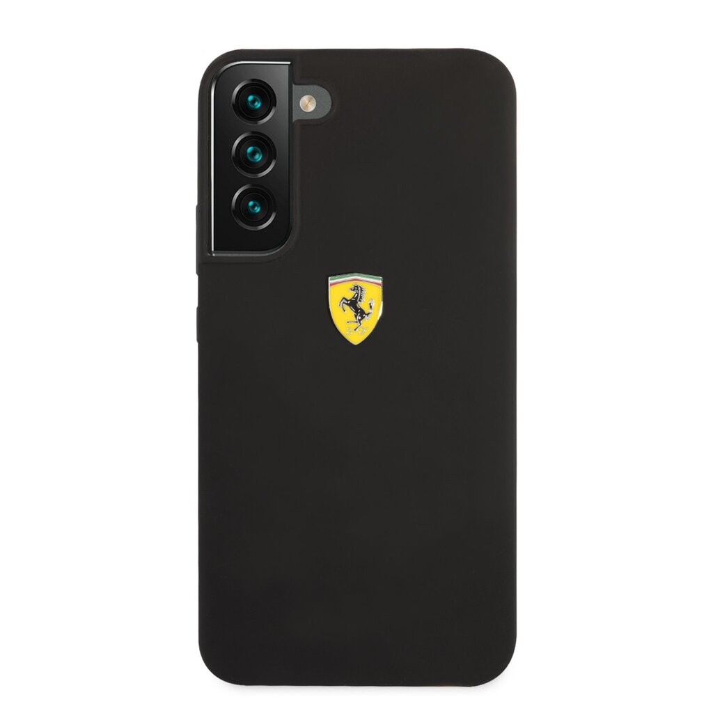 Ferrari Liquid Silicone Metal Logo Case mallille Samsung Galaxy S22, musta hinta ja tiedot | Puhelimen kuoret ja kotelot | hobbyhall.fi