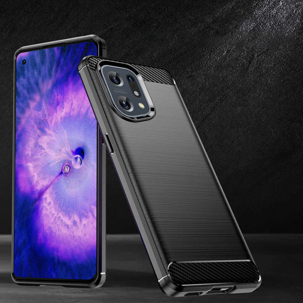 Hurtel Carbon Case mallille Oppo Find X5, musta hinta ja tiedot | Puhelimen kuoret ja kotelot | hobbyhall.fi