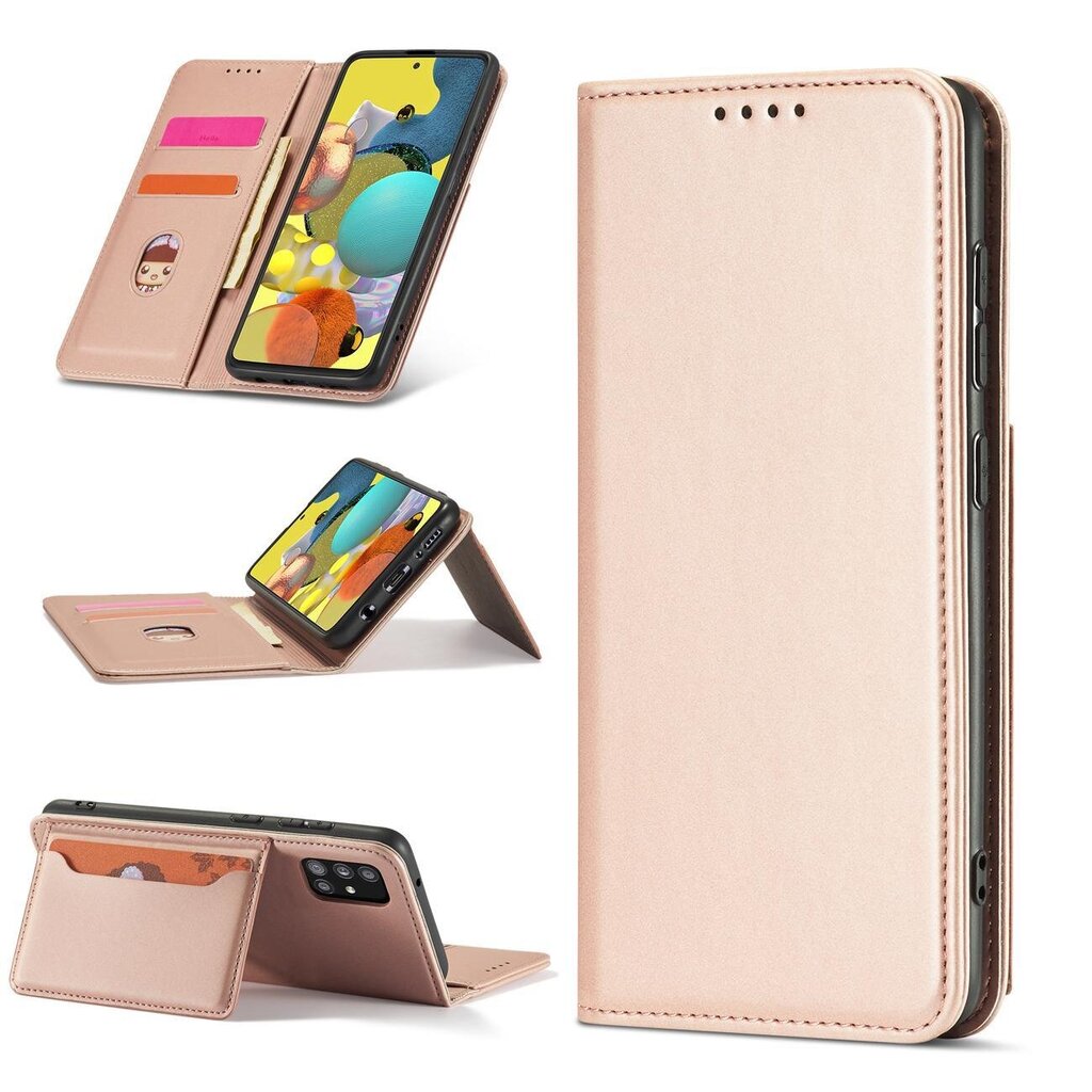 Hurtel Magnet Card Case mallille Samsung Galaxy A12 5G, pinkki hinta ja tiedot | Puhelimen kuoret ja kotelot | hobbyhall.fi