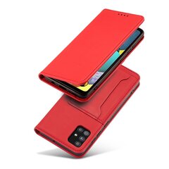 Hurtel Magnet Card Case mallille Samsung Galaxy A12 5G, punainen hinta ja tiedot | Puhelimen kuoret ja kotelot | hobbyhall.fi