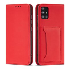 Hurtel Magnet Card Case mallille Samsung Galaxy A52 5G, punainen hinta ja tiedot | Puhelimen kuoret ja kotelot | hobbyhall.fi