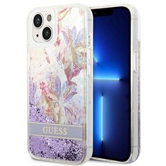 GUESS Flower Liquid Glitter Hardcase - iPhone 14 Plus, violetti hinta ja tiedot | Puhelimen kuoret ja kotelot | hobbyhall.fi