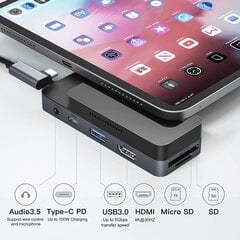USB-C-keskitin/sovitin iPad BYEASY UC-253:lle, harmaa hinta ja tiedot | Adapterit | hobbyhall.fi