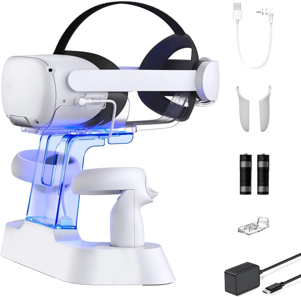 NexiGo S20-latausasema Meta/Oculus Quest 2:lle, laturi kypärään, ohjaimet + 2 ladattavaa akkua, valkoinen hinta ja tiedot | Pelikonsolitarvikkeet | hobbyhall.fi