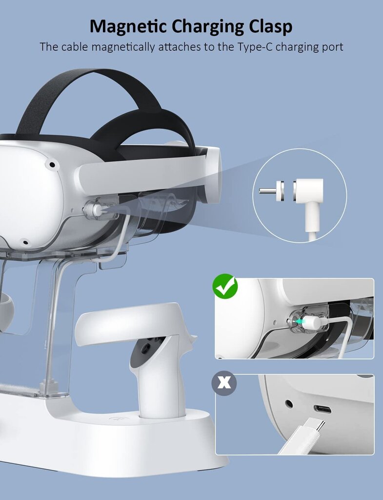 NexiGo S20-latausasema Meta/Oculus Quest 2:lle, laturi kypärään, ohjaimet + 2 ladattavaa akkua, valkoinen hinta ja tiedot | Pelikonsolitarvikkeet | hobbyhall.fi