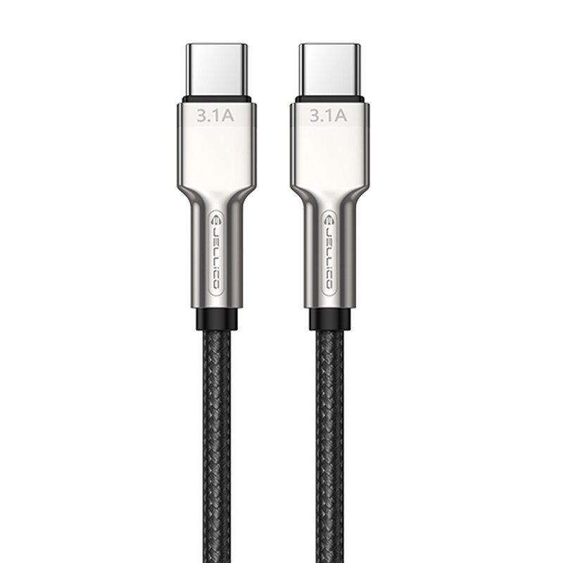 Jellico B8 nailonista punottu sinkkiseosliitin USB-C USB-C data- ja PD-tiedonsiirtoon, nopea 66 W laturikaapeli, 1 m, musta hinta ja tiedot | Kaapelit ja adapterit | hobbyhall.fi