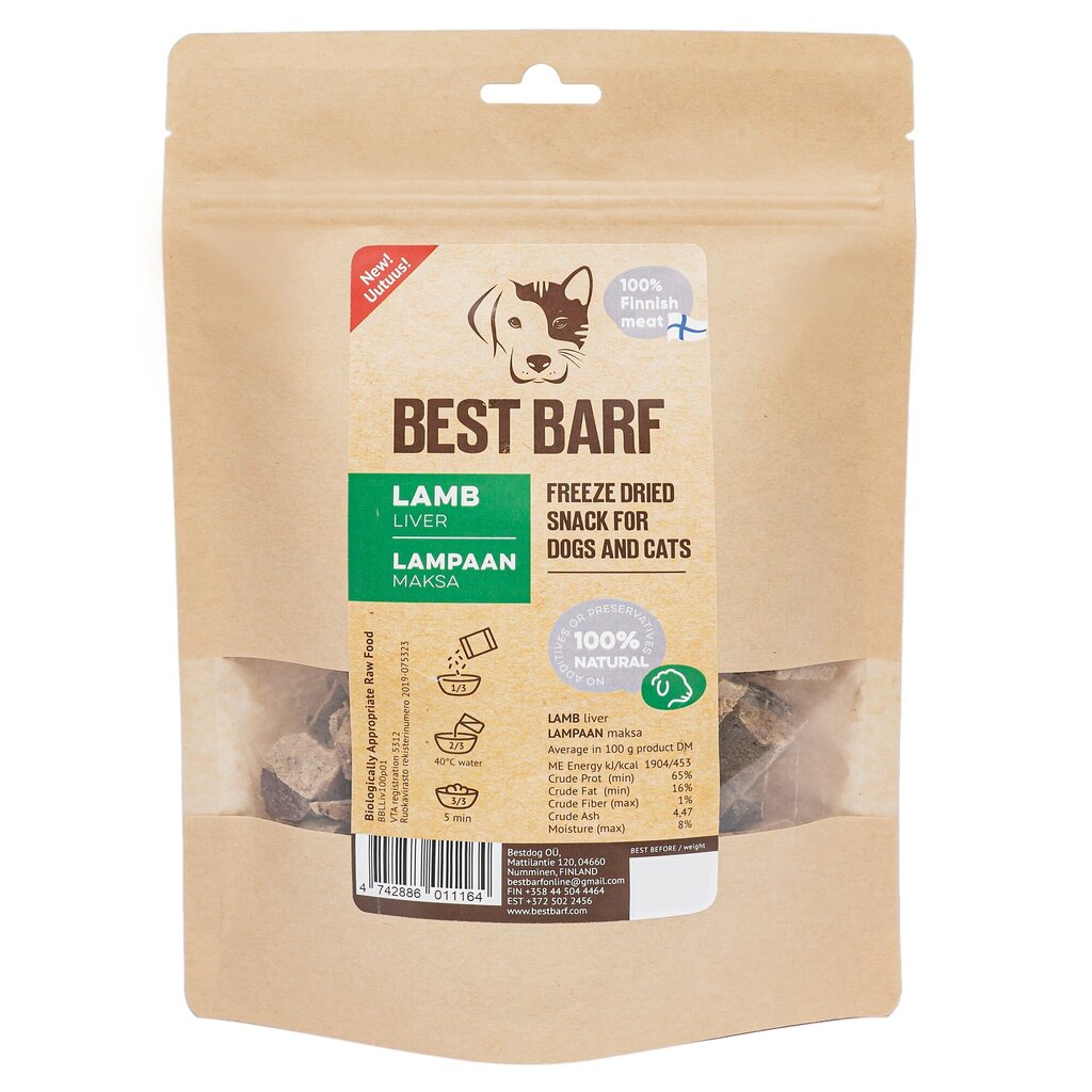 Bestbarf lampaanmaksa, 100g hinta ja tiedot | Koiran herkut | hobbyhall.fi