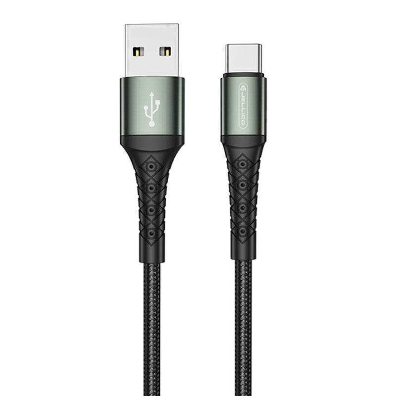 Jellico B12 nailonpunottu universaali USB-C - USB data ja nopea 3.1A laturikaapeli, 2 m, musta hinta ja tiedot | Kaapelit ja adapterit | hobbyhall.fi