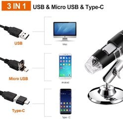 Digitaalinen mikroskooppi 1600x USB + puhelinliitäntä hinta ja tiedot | Mikroskoopit ja teleskoopit | hobbyhall.fi