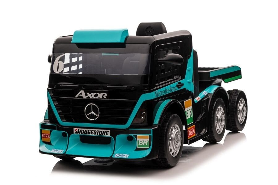 Mercedes-Benz Axor XMX622 yksipaikkainen sähköauto perävaunulla, sininen hinta ja tiedot | Lasten sähköautot | hobbyhall.fi