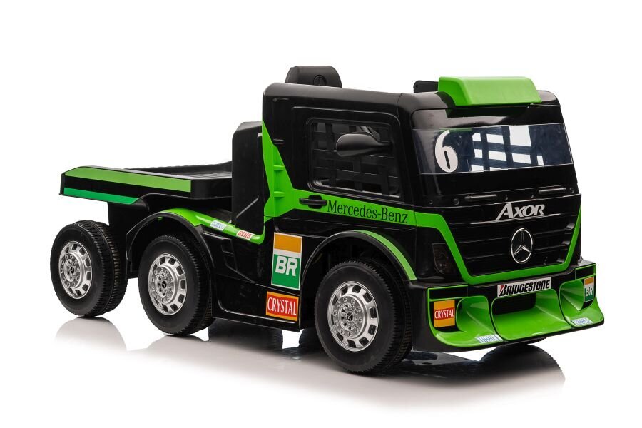 Mercedes-Benz Axor XMX622 yksipaikkainen sähköauto perävaunun kanssa, vihreä hinta ja tiedot | Lasten sähköautot | hobbyhall.fi