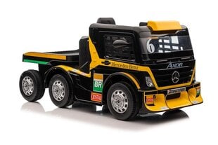 Mercedes-Benz Axor XMX622 yksipaikkainen sähköauto perävaunun kanssa, keltainen hinta ja tiedot | Lasten sähköautot | hobbyhall.fi