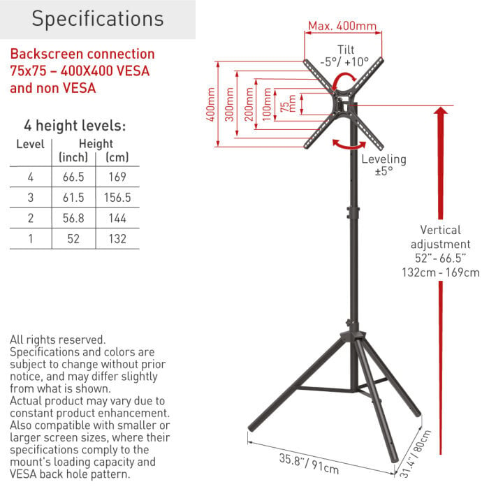 TV lattiajalusta Barkan TP310, 13"-65", 36 kg, 400x400 mm hinta ja tiedot | TV-seinätelineet | hobbyhall.fi