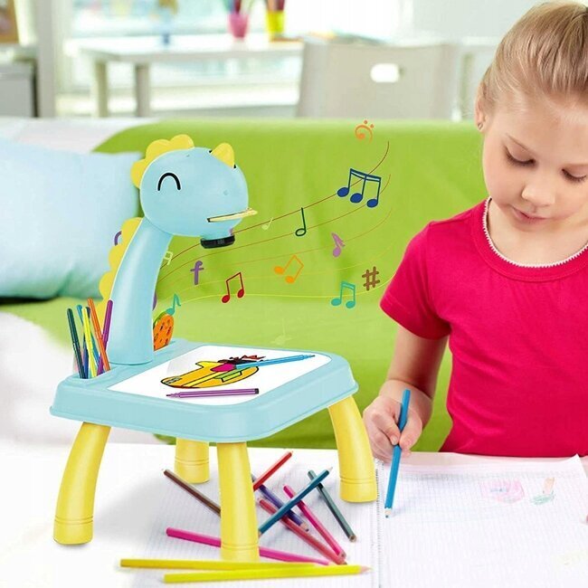 Dinosauruksen muotoinen piirustusprojektori musiikilla on täydellinen lelu pienelle taiteilijallesi. hinta ja tiedot | Taide- ja askartelutarvikkeet | hobbyhall.fi