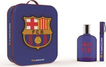 fc barcelonan miesten setti: eau de toilette edt, 100 ml + deodoranttipallo, 10 ml + kosmetiikkalaukku. hinta ja tiedot | Miesten hajuvedet | hobbyhall.fi