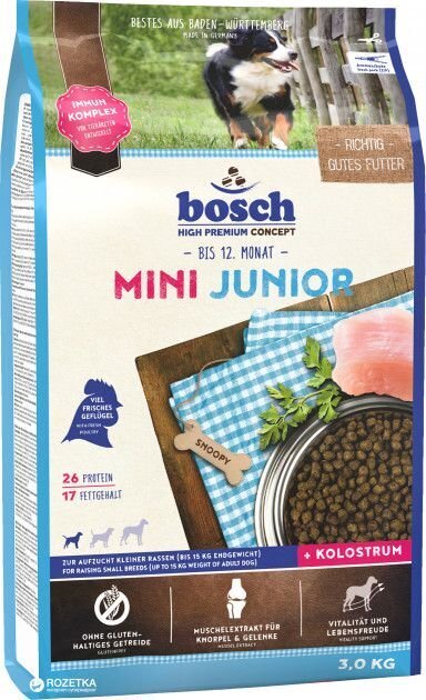 BOSCH Mini Junior, Kuivaruoka pienikokoisille koiranpennuille 3 kg hinta ja tiedot | Koiran kuivaruoka | hobbyhall.fi