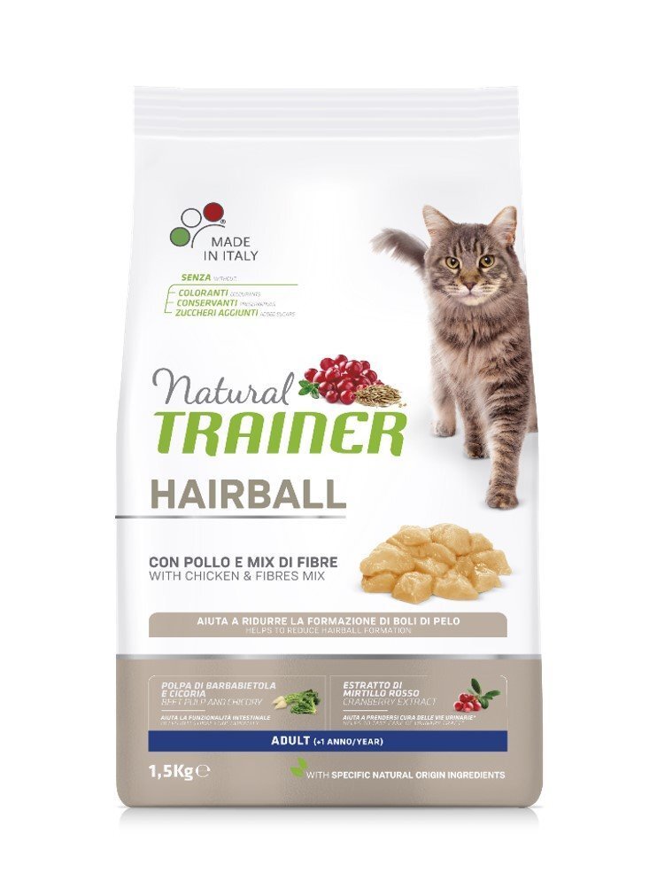 Kuivaruoka Trainer Natural Cat Hairball kana, kissoille karvapallojen muodostumista vastaan 1,5 kg hinta ja tiedot | Kissan kuivaruoka | hobbyhall.fi