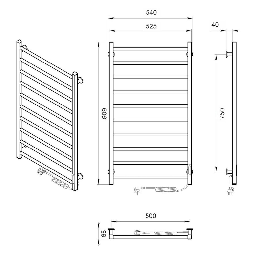 Sähköinen pyyhekuivain ajastimella Laris Alfa P10, 500x900, musta, oikea "ECO" hinta ja tiedot | Kylpyhuoneen patterit ja pyyhekuivaimet | hobbyhall.fi