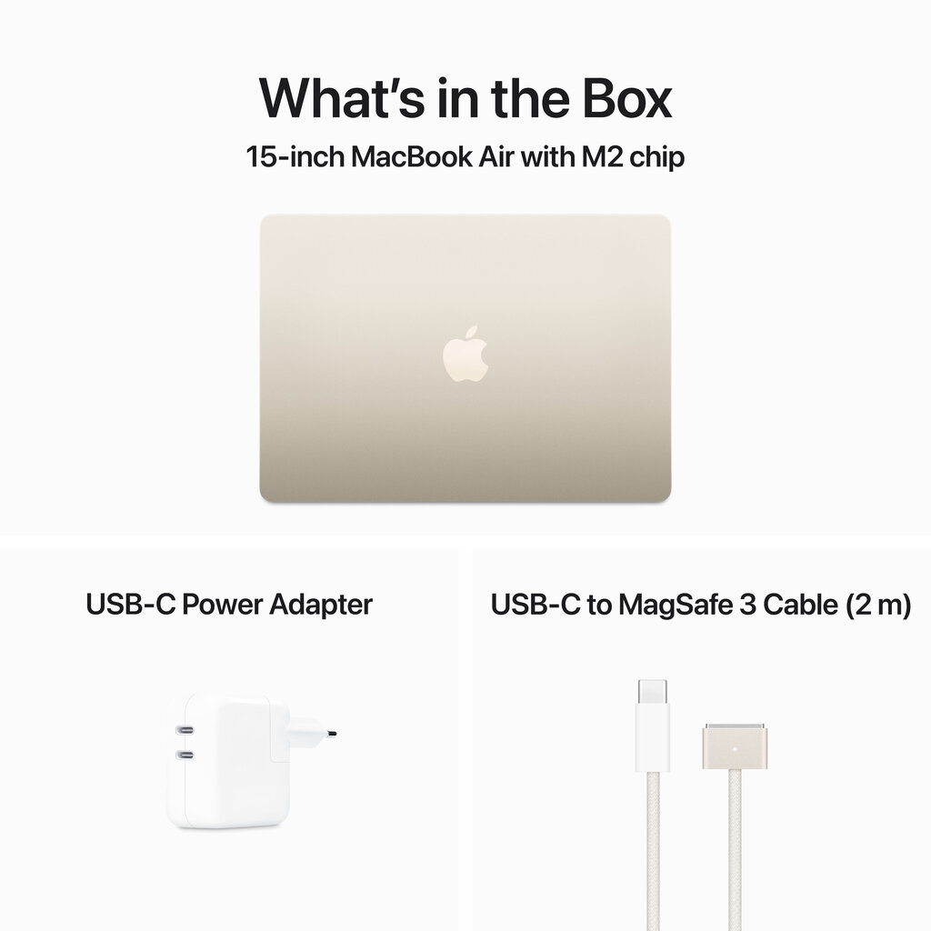 Macbook Air 15” Apple M2 8C CPU, 10C GPU/8GB/512GB SSD/Starlight/INT - MQKV3ZE/A hinta ja tiedot | Kannettavat tietokoneet | hobbyhall.fi
