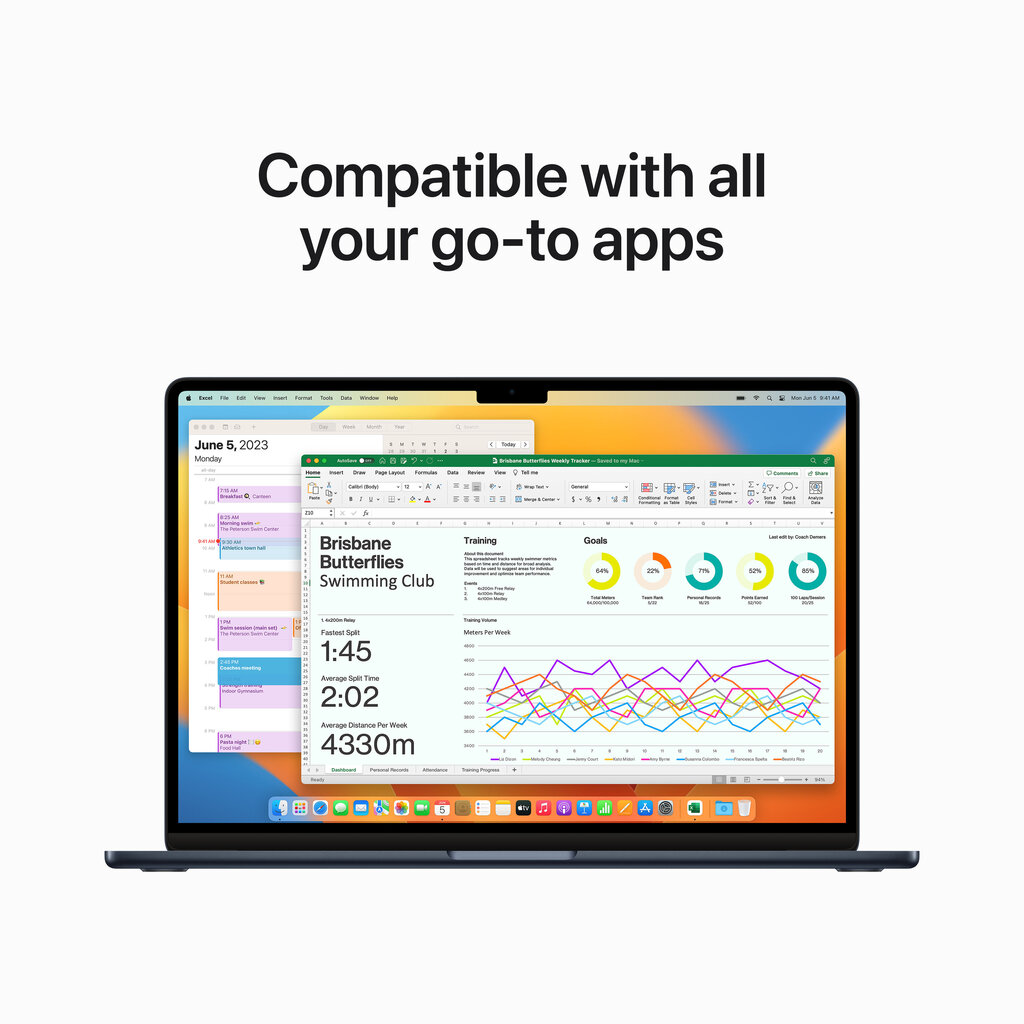 Macbook Air 15” Apple M2 8C CPU, 10C GPU/8GB/256GB SSD/Midnight/INT - MQKW3ZE/A hinta ja tiedot | Kannettavat tietokoneet | hobbyhall.fi