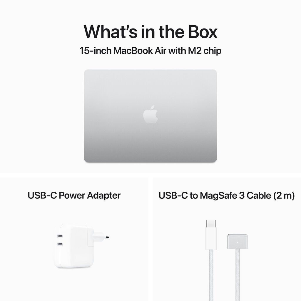 Macbook Air 15” Apple M2 8C CPU, 10C GPU/8GB/256GB SSD/Silver/INT - MQKR3ZE/A hinta ja tiedot | Kannettavat tietokoneet | hobbyhall.fi