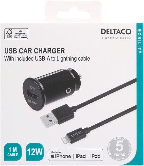 Deltaco Lightning, 1x USB-A, 2,4 A hinta ja tiedot | Puhelimen laturit | hobbyhall.fi