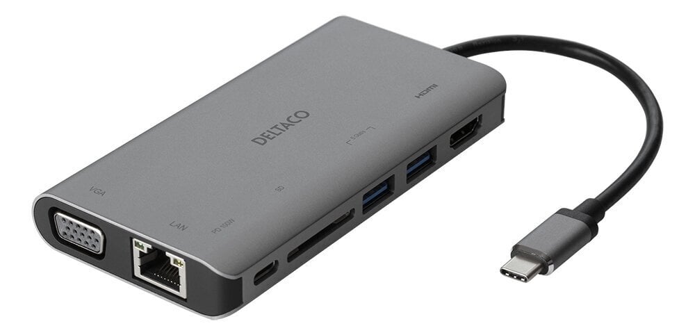 Jakaja Deltaco USBC-HDMI18 USB-C / HDMI / VGA / USB / RJ45 / SD hinta ja tiedot | Adapterit | hobbyhall.fi
