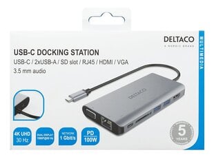 Jakaja Deltaco USBC-HDMI18 USB-C / HDMI / VGA / USB / RJ45 / SD hinta ja tiedot | Deltaco Tietokoneiden lisävarusteet | hobbyhall.fi