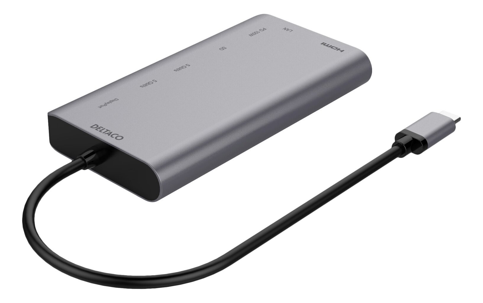 Jakaja Deltaco USBC-HDMI19 USB-C/HDMI/DisplayPort/USB/RJ45/SD hinta ja tiedot | Adapterit | hobbyhall.fi