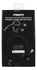 Streetx IPLH-584, USB microUSB/Lightning/USB-C, 1m hinta ja tiedot | Puhelinkaapelit | hobbyhall.fi