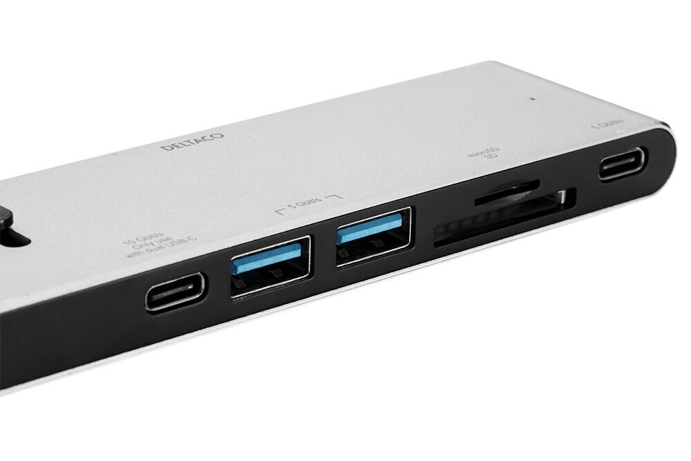 Deltaco-telakointiasema, USBC - HDMI21, HDMI / DisplayPort / USB-A / USB-C, harmaa hinta ja tiedot | Adapterit | hobbyhall.fi
