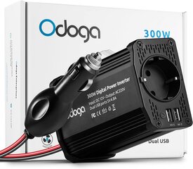 Odoga autoinvertteri, jännitteenmuunnin, 300W, 12-110V, 4.8A USB, musta hinta ja tiedot | Muuntimet ja invertterit | hobbyhall.fi