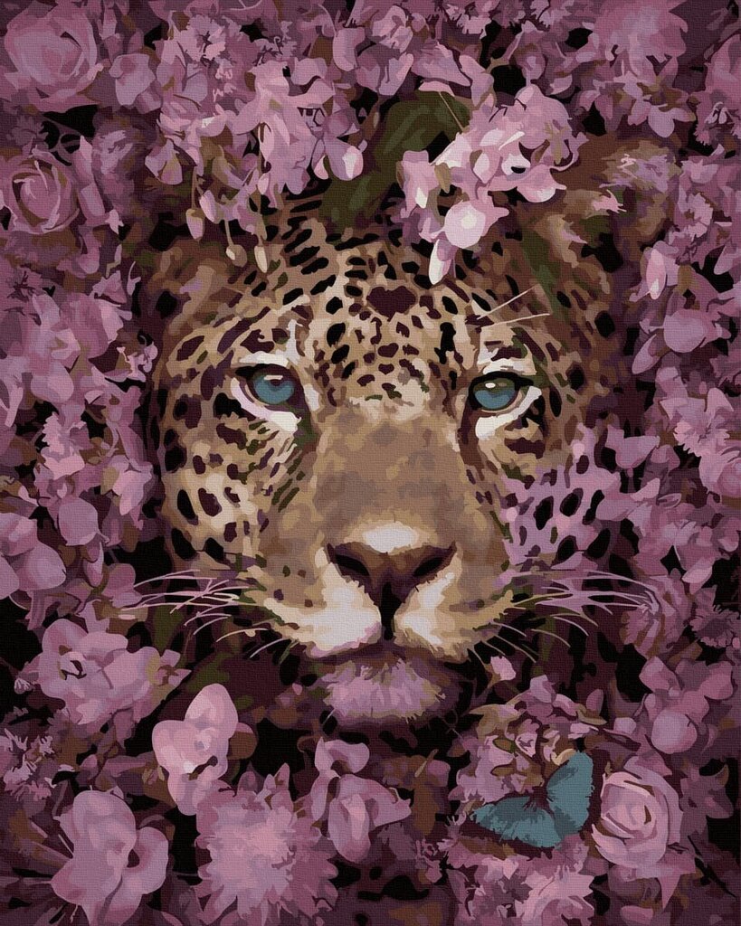 Numeromaalaus 40x50 cm. "Leopard in Flowers" hinta ja tiedot | Maalaa numeroiden mukaan | hobbyhall.fi