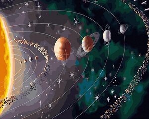 Numeromaalaus 40x50 cm. "Planets around the Sun" hinta ja tiedot | Maalaa numeroiden mukaan | hobbyhall.fi
