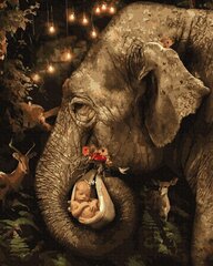 Numeromaalaus 40x50 cm. "Elephant with a child" hinta ja tiedot | Maalaa numeroiden mukaan | hobbyhall.fi