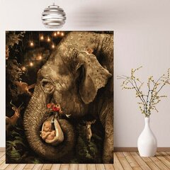 Numeromaalaus 40x50 cm. "Elephant with a child" hinta ja tiedot | Maalaa numeroiden mukaan | hobbyhall.fi