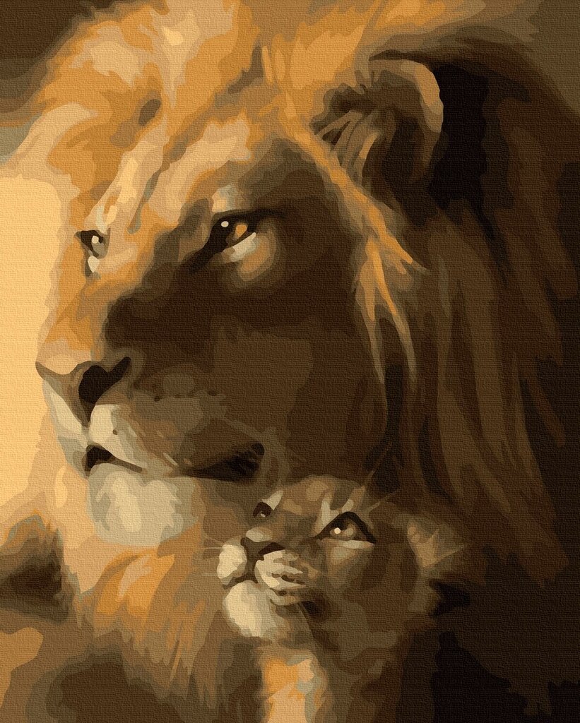 Numeromaalaus 40x50 cm. "The lion and the lion cub" hinta ja tiedot | Maalaa numeroiden mukaan | hobbyhall.fi