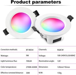 GEYUEYA katto-LED RGBW, 2700-6500K, 9W, 230V hinta ja tiedot | Upotettavat valaisimet ja LED-valaisimet | hobbyhall.fi