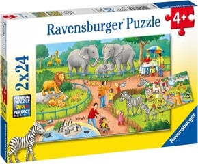 Ravensburger Päivä eläintarhassa -palapeli, 2x24 palaa hinta ja tiedot | Palapelit | hobbyhall.fi