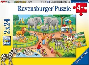 Ravensburger Päivä eläintarhassa -palapeli, 2x24 palaa hinta ja tiedot | Palapelit | hobbyhall.fi