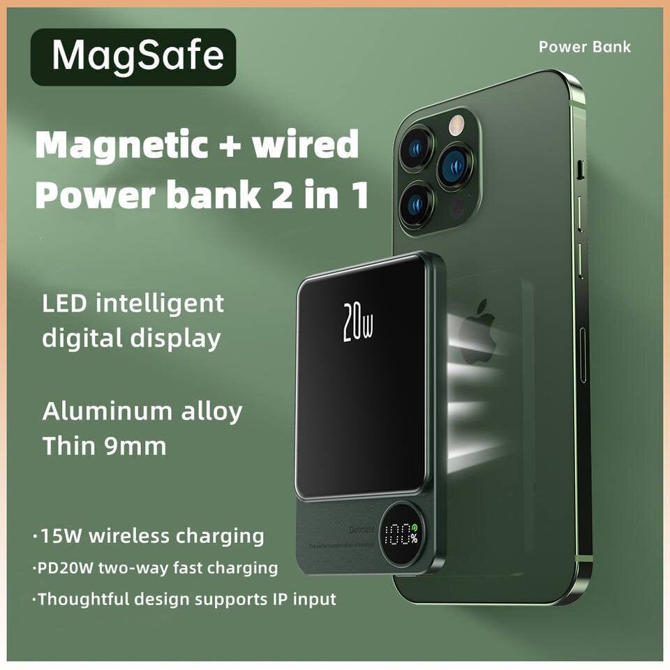 Langaton magneettinen mobiilivirtapankki LED-näytöllä 2 in 1, Cyke Q9 Plus 10000mAh 20W (Power Bank) hinta ja tiedot | Varavirtalähteet | hobbyhall.fi