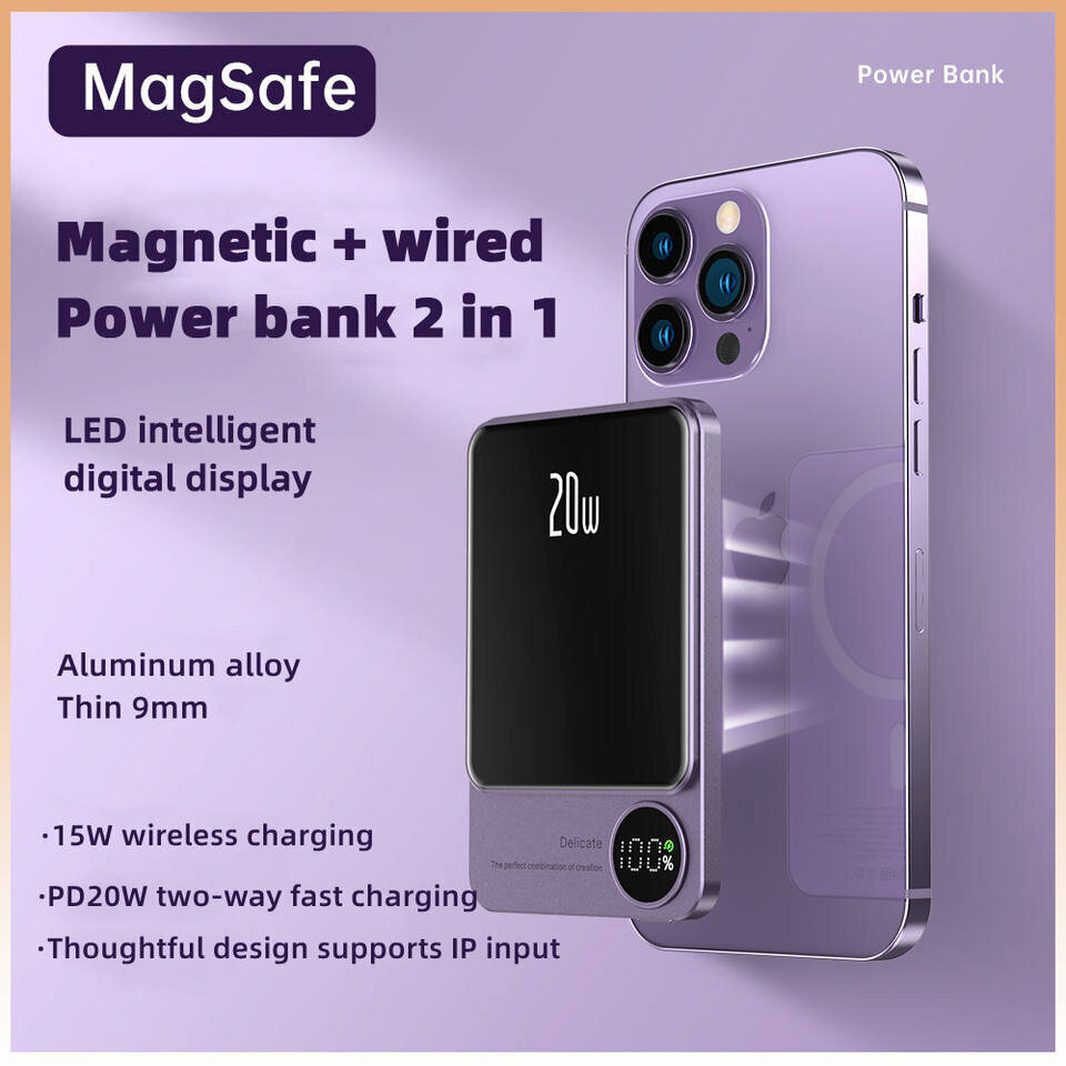 Langaton magneettinen mobiilivirtapankki LED-näytöllä 2 in 1, Cyke Q9 Plus 10000mAh 20W (Power Bank) hinta ja tiedot | Varavirtalähteet | hobbyhall.fi