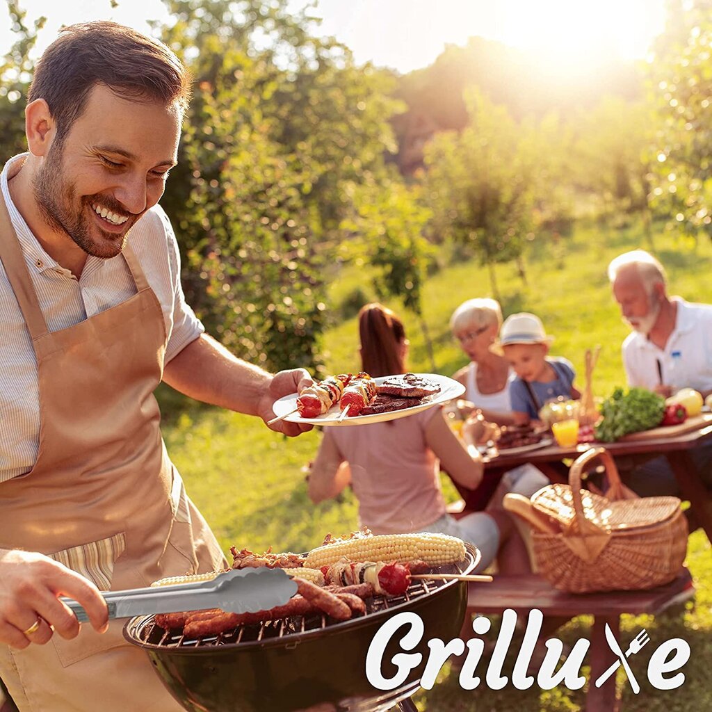 Grilluxe Premium grillivälinesarja, lihahaarukka + pihdit + lasta, 3 kpl. hinta ja tiedot | Grillitarvikkeet ja -välineet | hobbyhall.fi