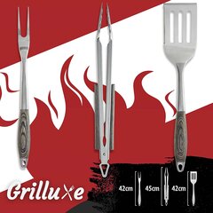 Grilluxe Premium grillivälinesarja, lihahaarukka + pihdit + lasta, 3 kpl. hinta ja tiedot | Grilluxe Vapaa-aika | hobbyhall.fi