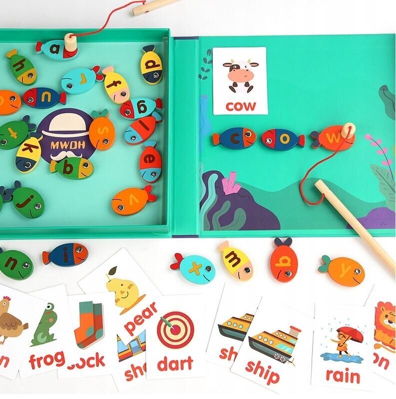 Montessori-kalastuspeli, 20 korttia piirroksineen, 2 onkivapaa hinta ja tiedot | Kehittävät lelut | hobbyhall.fi