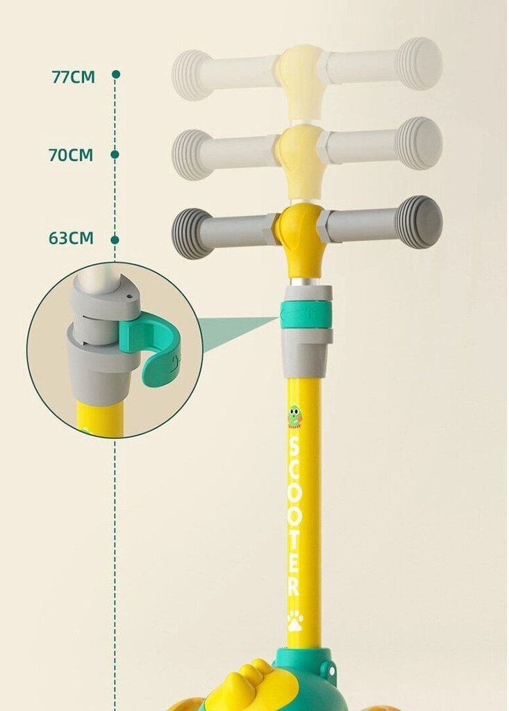 Kolmipyöräinen potkulauta Aoli Dino, vihreä/keltainen hinta ja tiedot | Potkulaudat | hobbyhall.fi