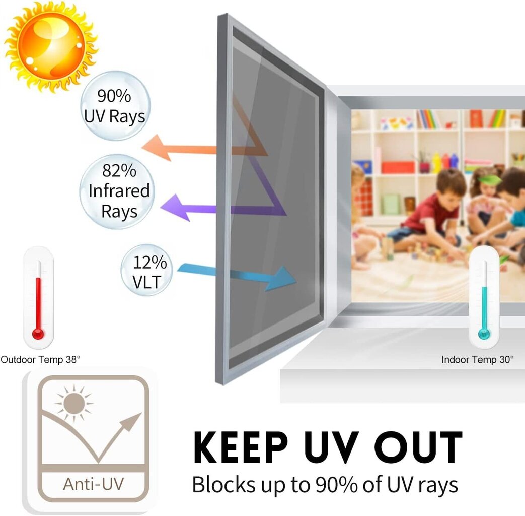 Heijastava ikkunakalvo - säädettävä lämpö ja yksityisyys - UV-suojaava tarra, 1 kpl. hinta ja tiedot | Sisustustarrat | hobbyhall.fi