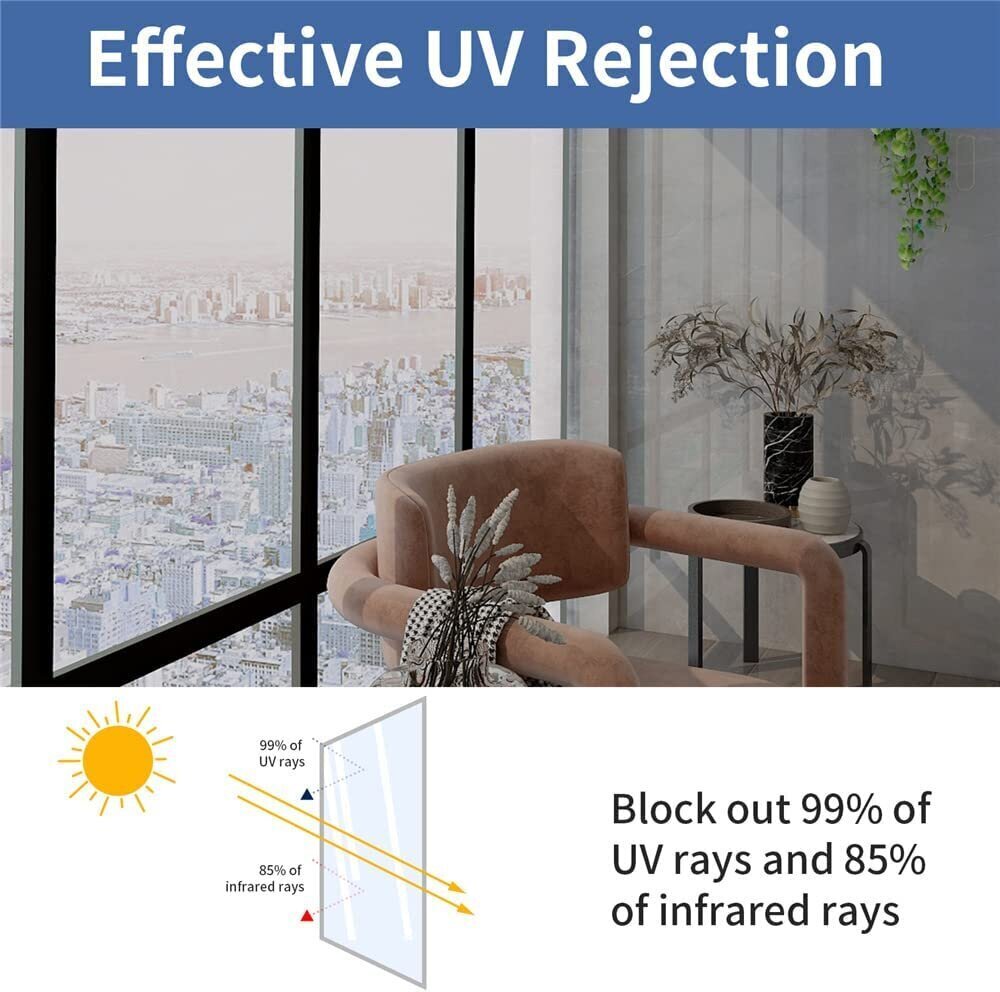 Heijastava ikkunakalvo - yksityisyys ja lämpösäätö, peiliefektillä varustettu ikkunakalvo, läpinäkymätön aurinkosuojakalvo, polyesteristä valmistetut Peel and Stick -tarroja, UV-suojaava tarra, 1 kpl (44 x 300 cm) hinta ja tiedot | Sisustustarrat | hobbyhall.fi